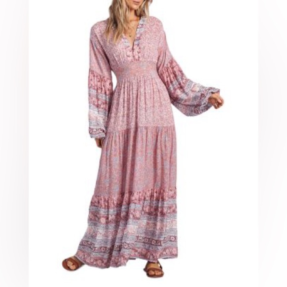 Bohemian Pink Floral Maxi Dress